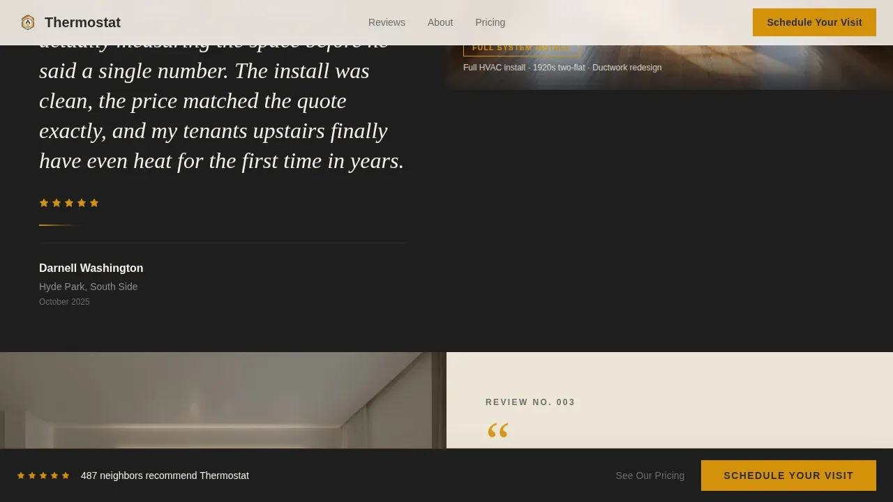 HVAC Landing Page Template, Editorial Testimonial Mosaic