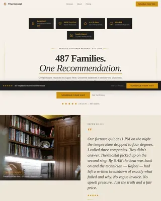 HVAC Landing Page Template, Editorial Testimonial Mosaic