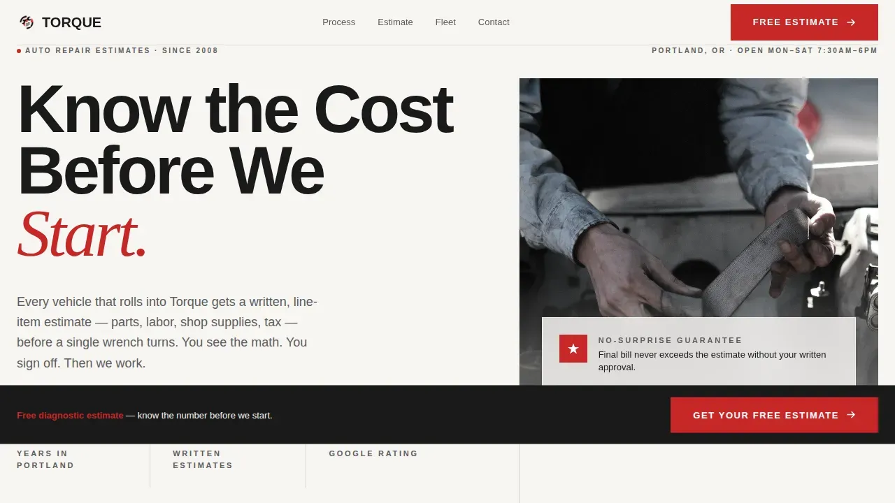Honest Mechanic Estimates Landing Page Template