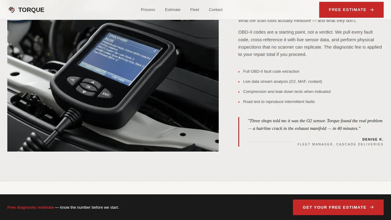 Honest Mechanic Estimates Landing Page Template