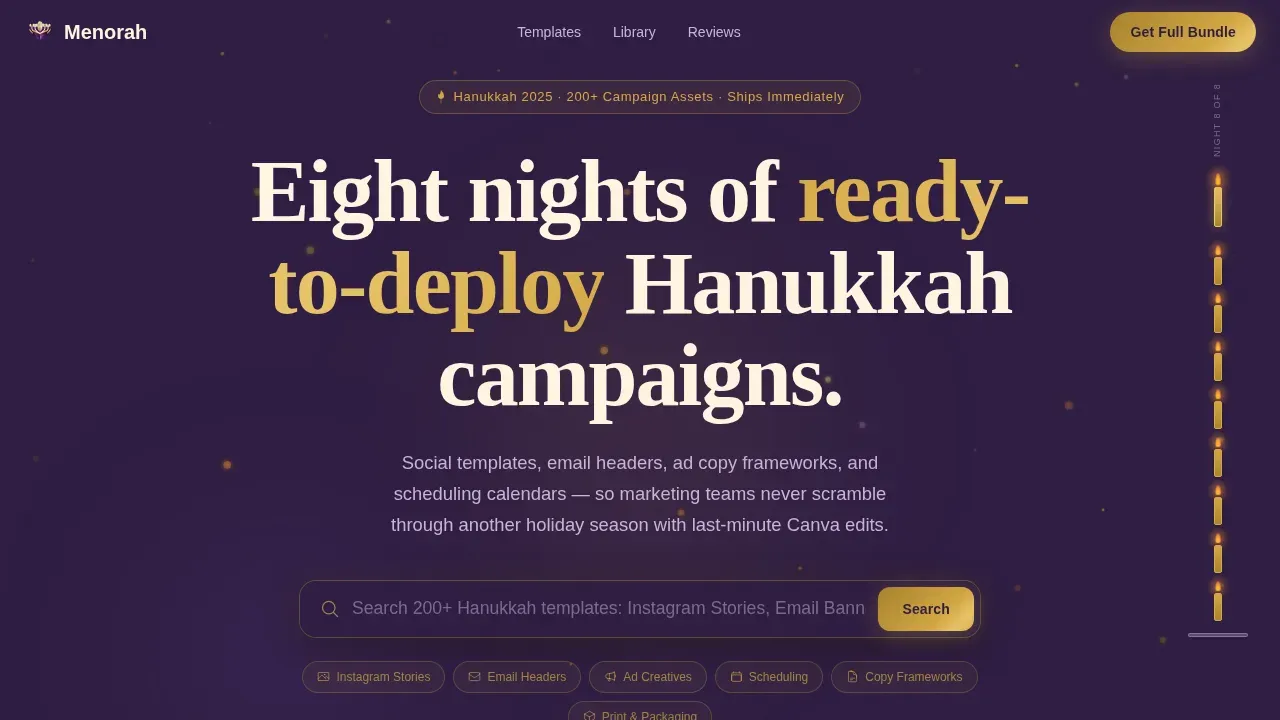 Seasonal Hanukkah Campaigns Landing Page Template