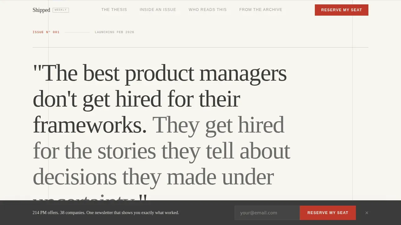 Editorial PM Interview Newsletter Landing Page Template