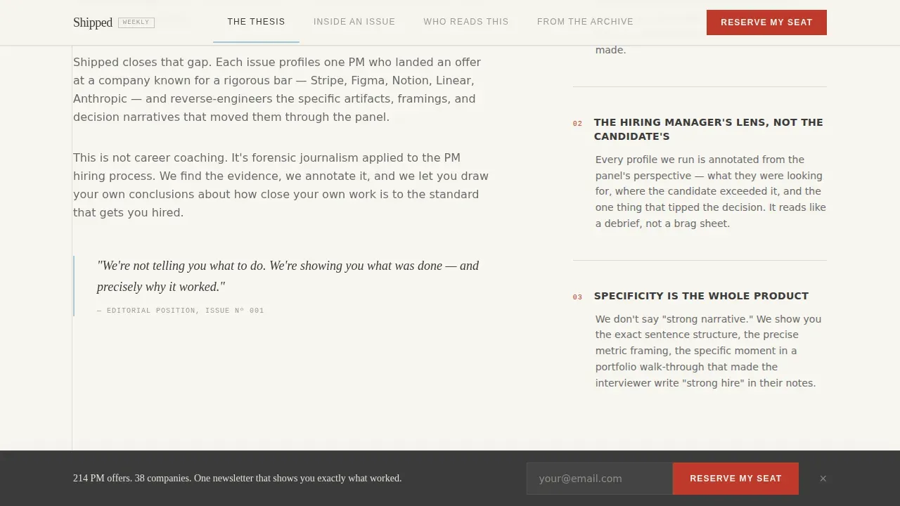 Editorial PM Interview Newsletter Landing Page Template
