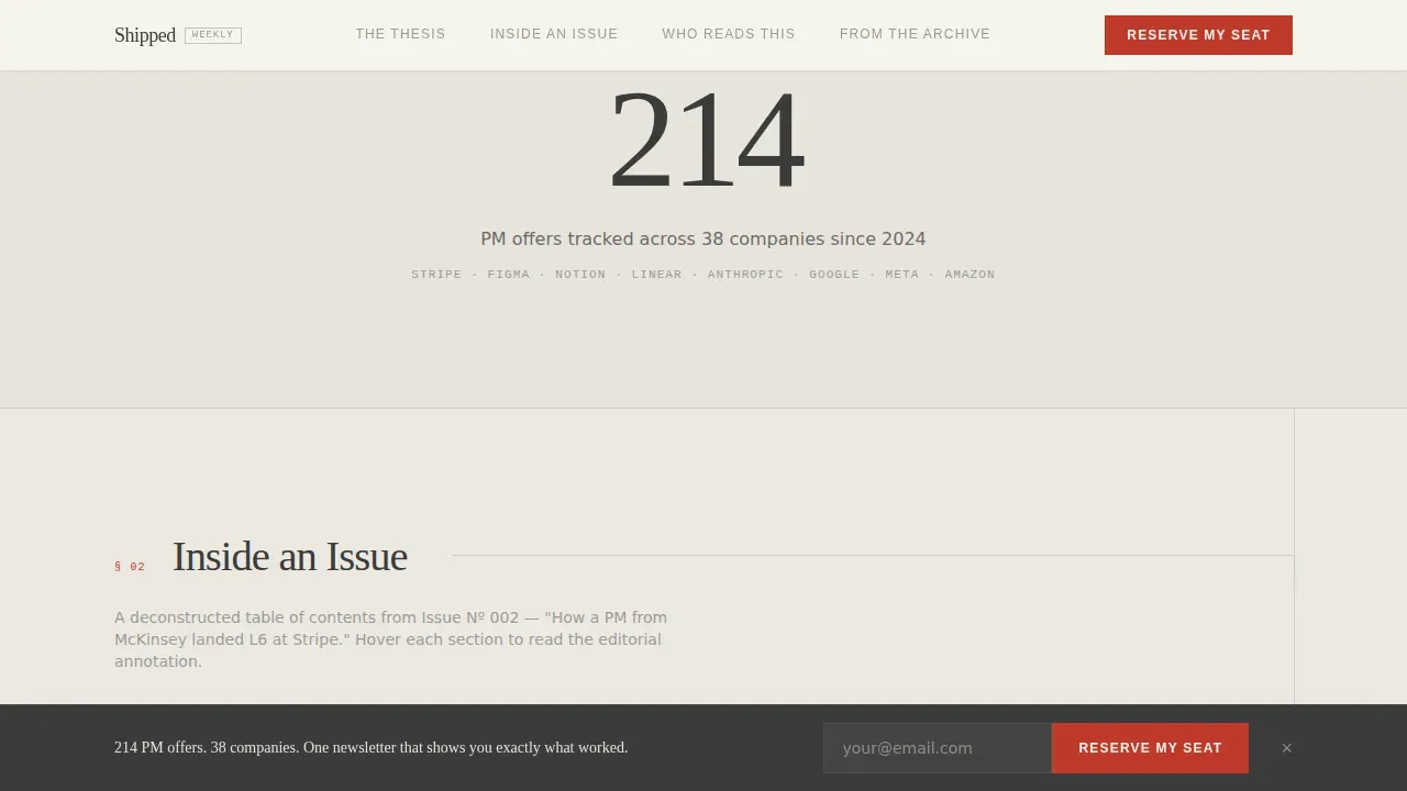 Editorial PM Interview Newsletter Landing Page Template