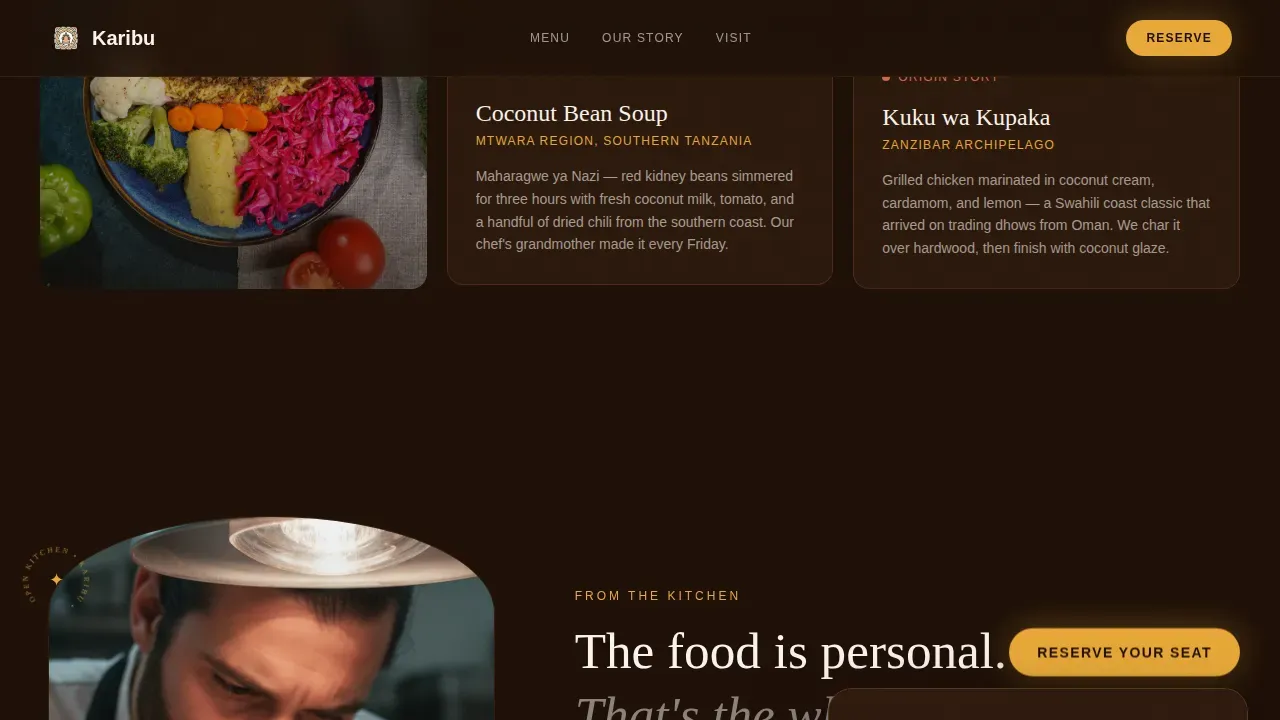 Refined East African Cuisine Landing Page Template