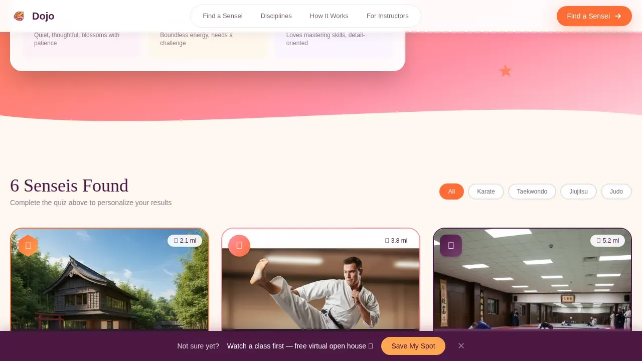Curated Martial Arts Guide Landing Page Template