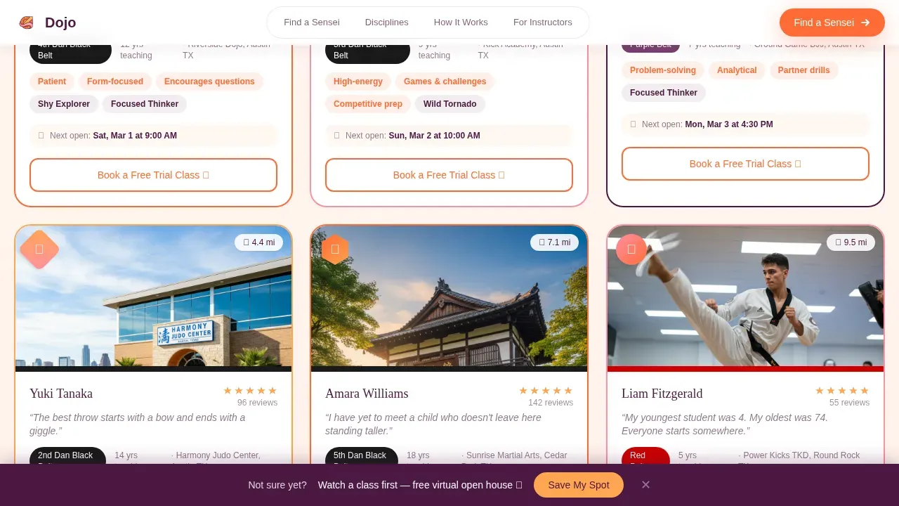 Curated Martial Arts Guide Landing Page Template