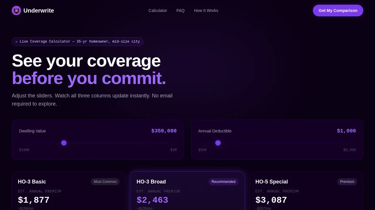Insurance Agency Specialist Cost Calculator Website Template