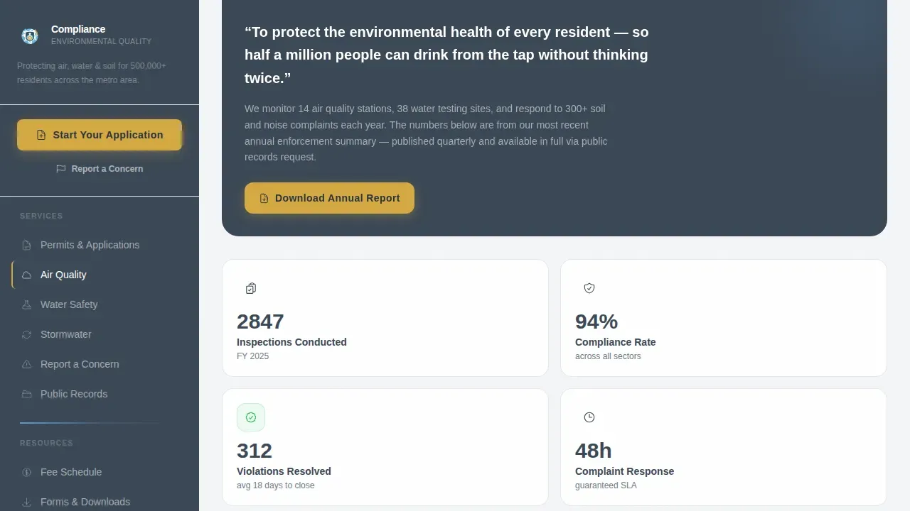 Authoritative Environmental Oversight Landing Page Template