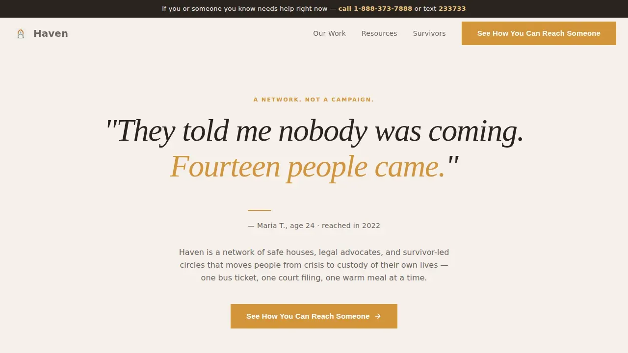 Anti-Trafficking Mutual Aid Network Landing Page Template