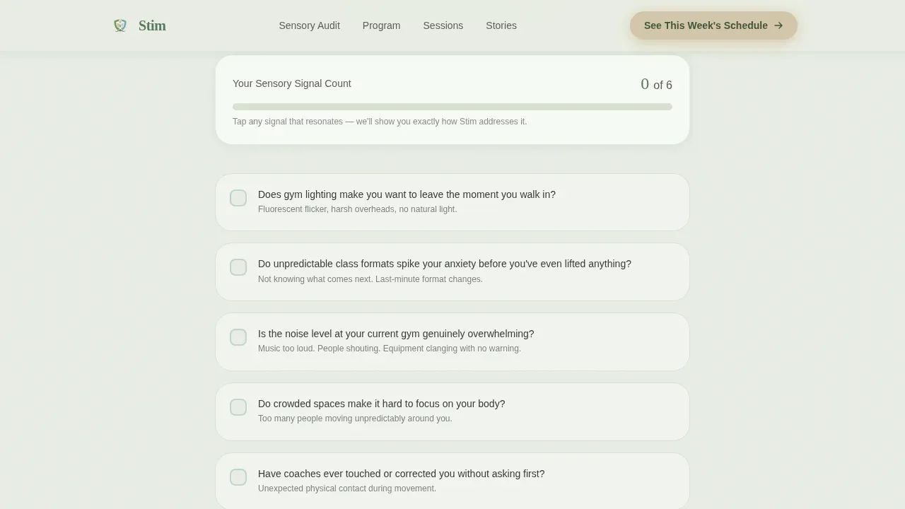Sensory-Safe Autism Spectrum Exercise Landing Page Template