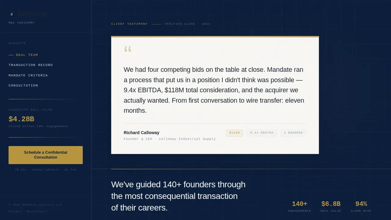 Elite M&A Advisory Deal Team Landing Page Template