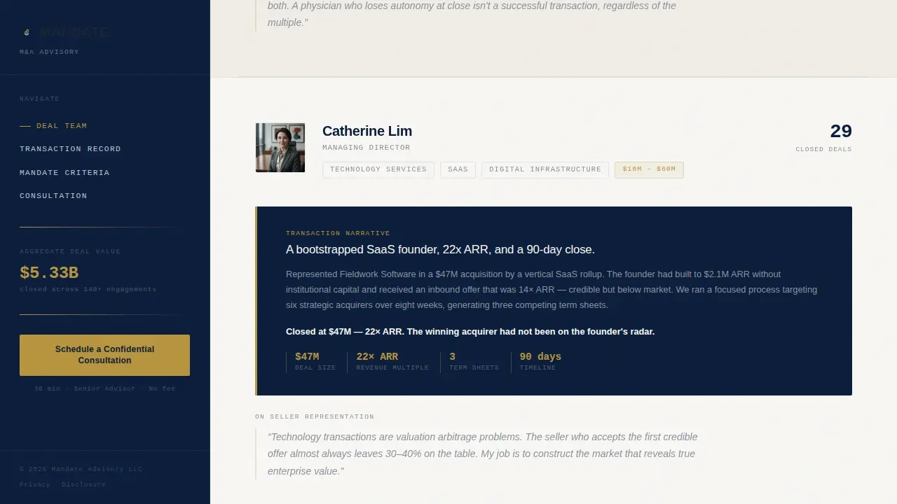 Elite M&A Advisory Deal Team Landing Page Template