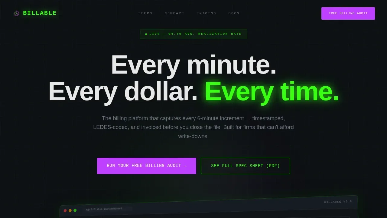 Data Command Legal Billing Landing Page Template