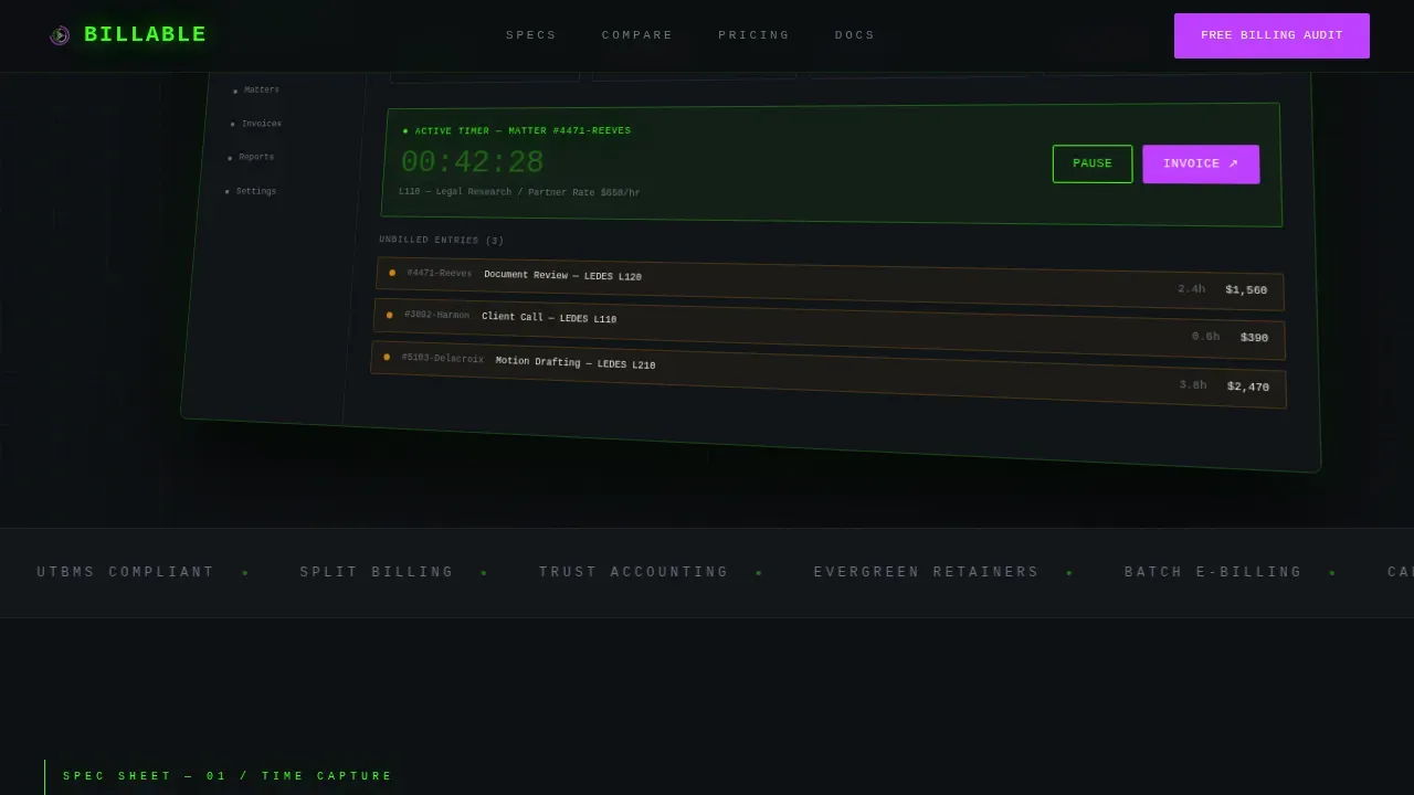 Data Command Legal Billing Landing Page Template