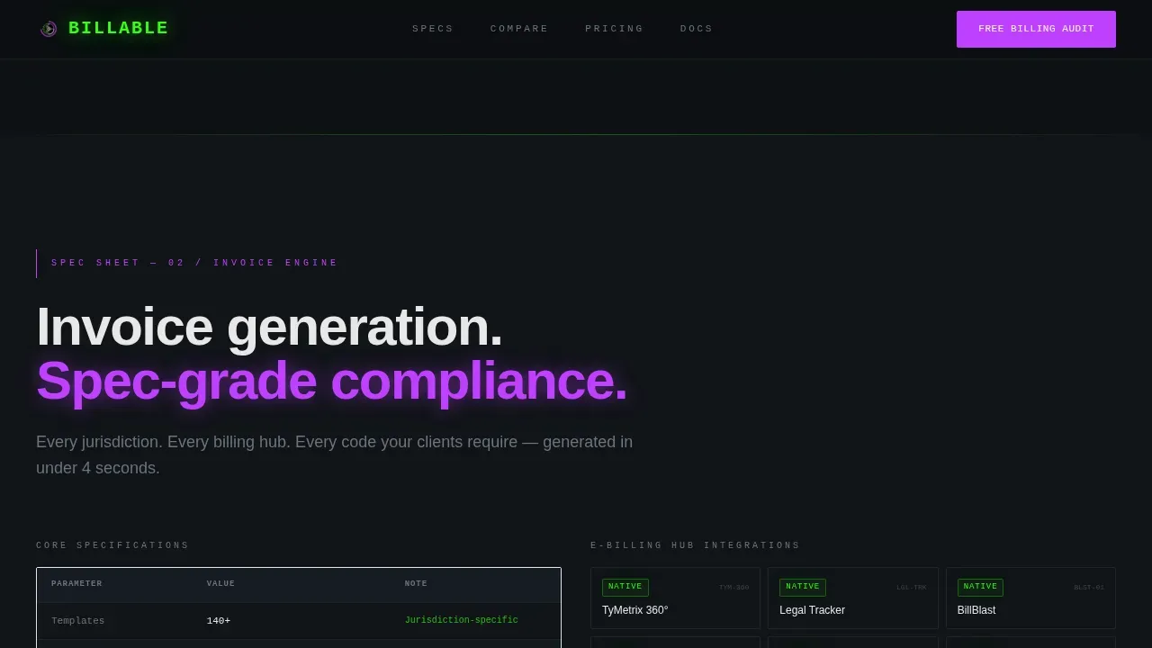 Data Command Legal Billing Landing Page Template