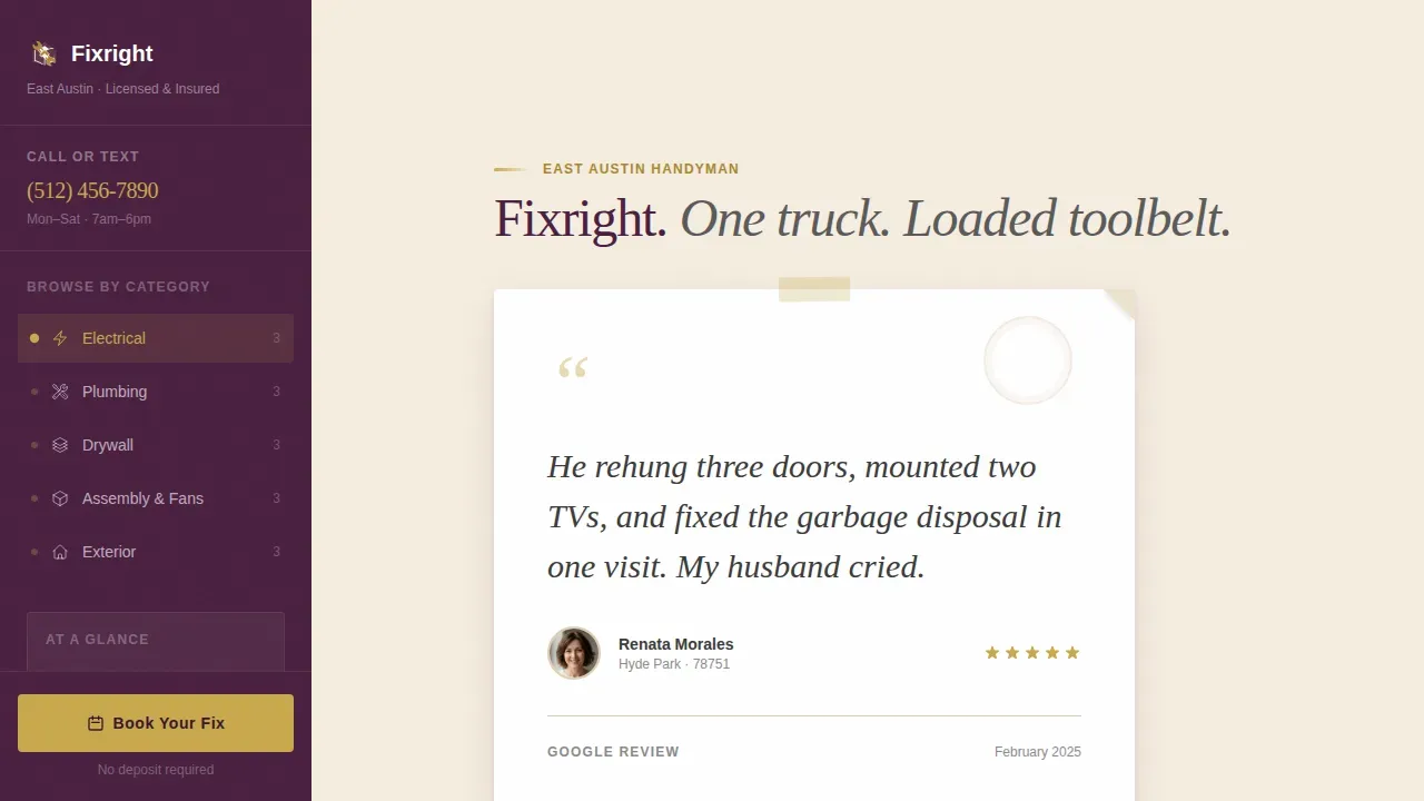 Trusted Handyman Booking | Free Website Template | Rocket