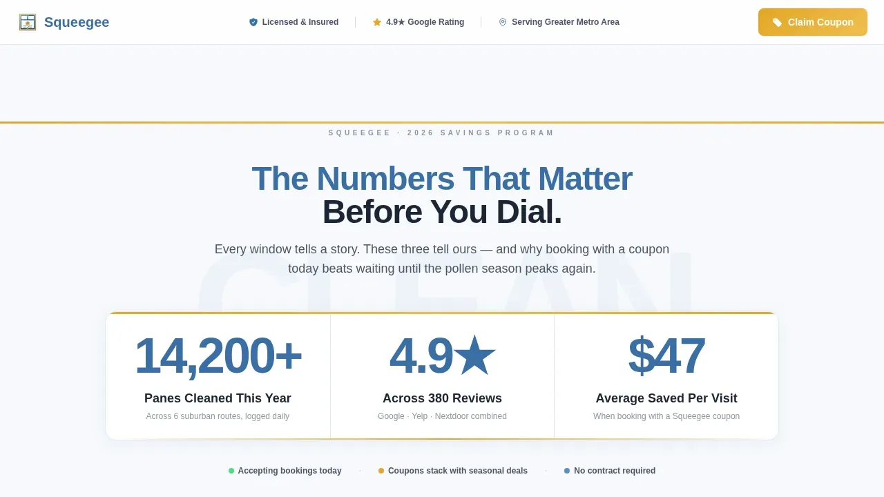Stats-First Window Cleaner Coupon Landing Page