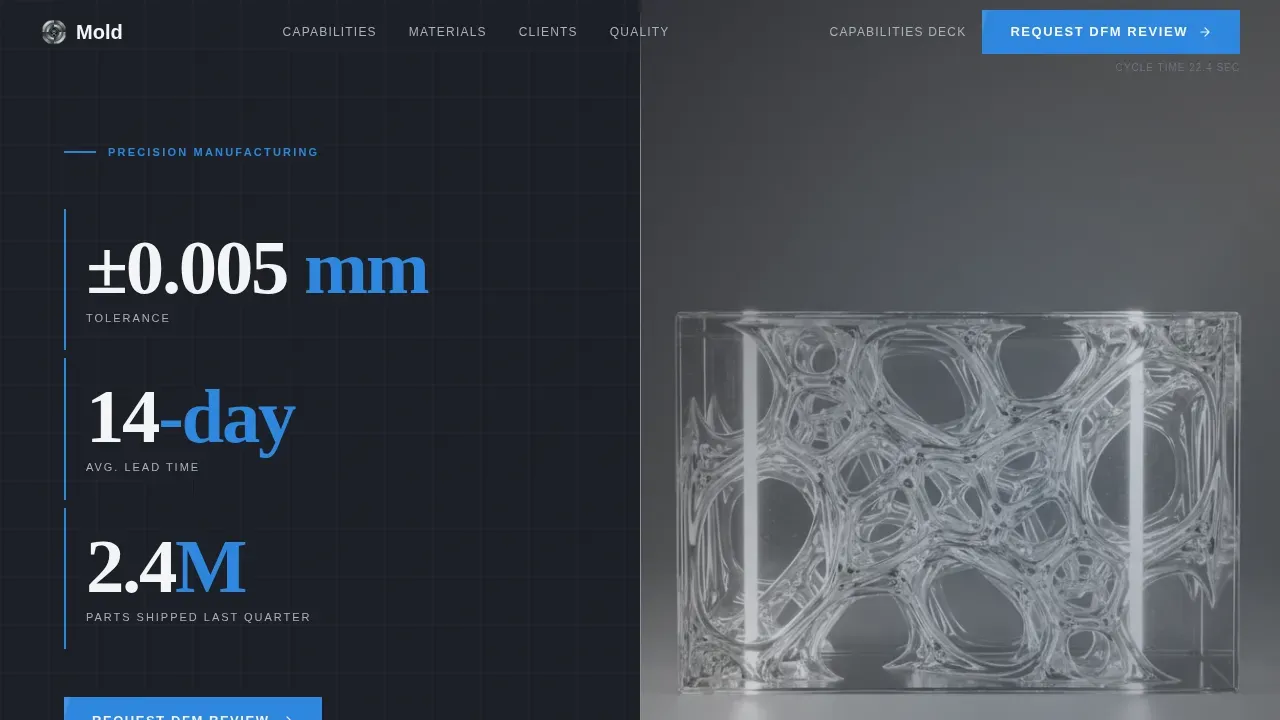 Precision Manufacturing Custom Plastic Parts Landing Page