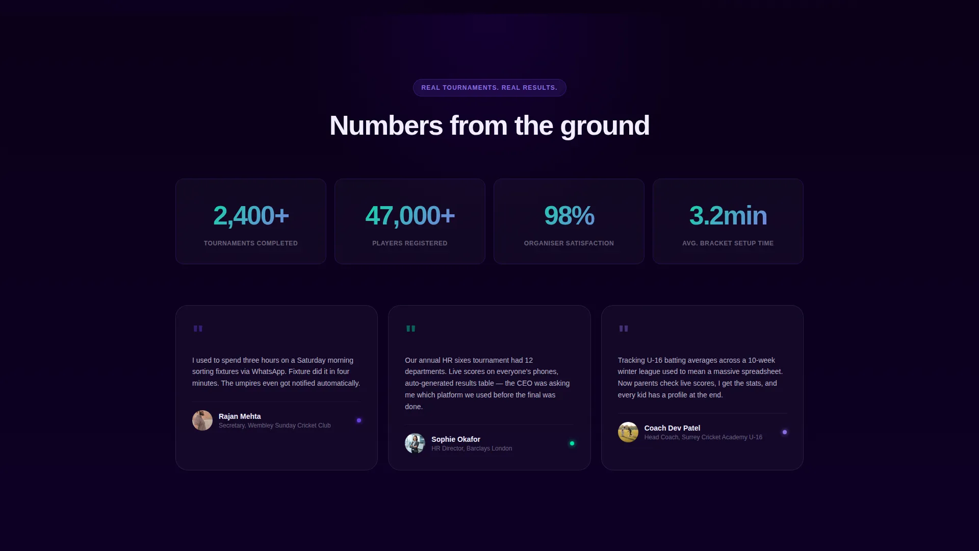 Automated Cricket Tournament Landing Page Template