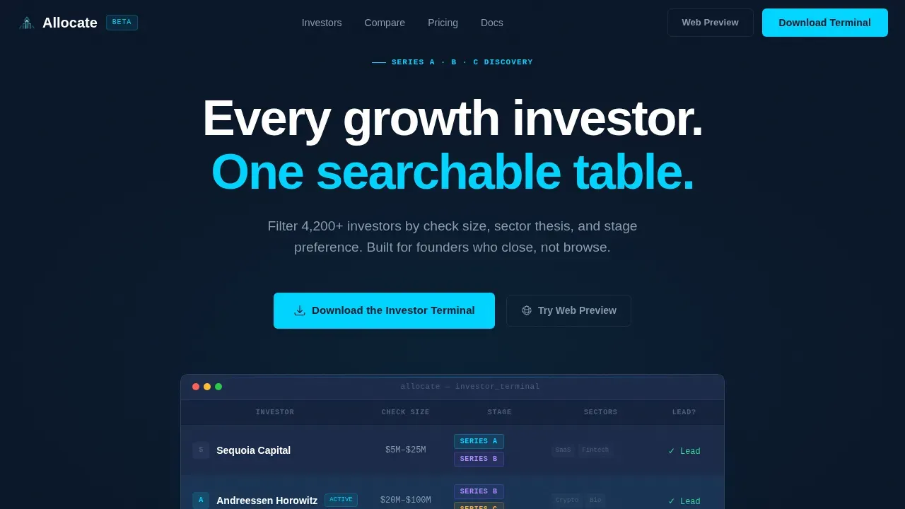 Investor Discovery Comparison Table Landing Page Template
