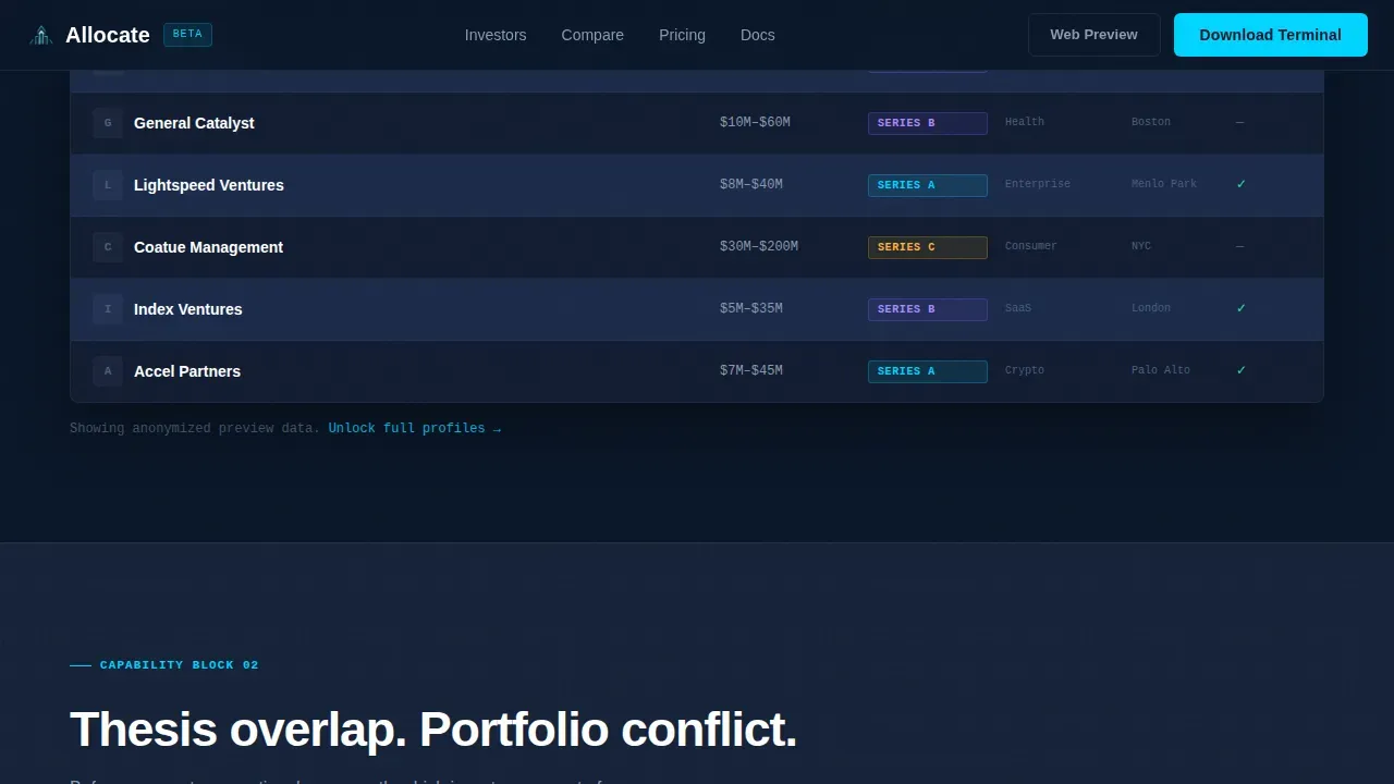 Investor Discovery Comparison Table Landing Page Template