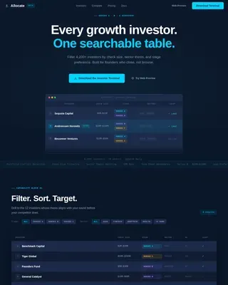 Investor Discovery Comparison Table Landing Page Template