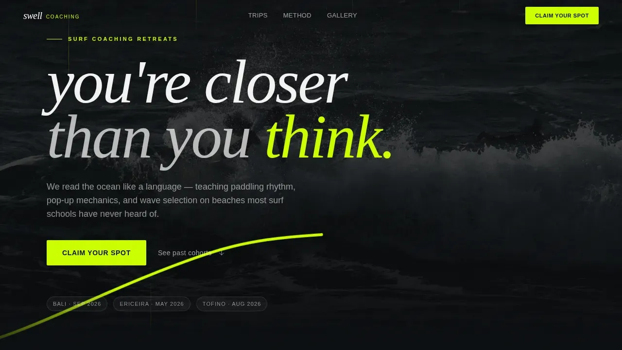 Surfing Coaching Landing Page Template | Claim Your Wave