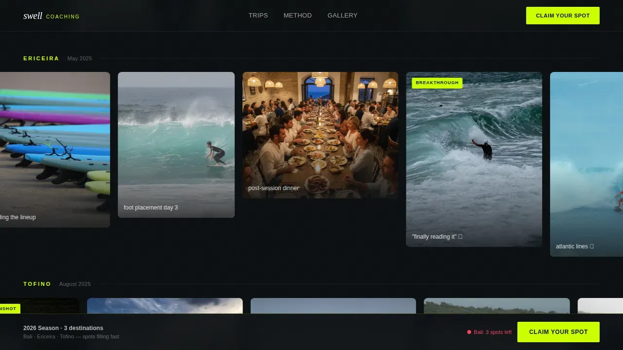 Surfing Coaching Landing Page Template | Claim Your Wave