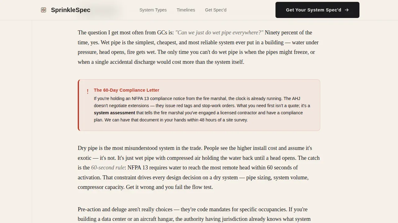 Fire Suppression System Comparison Landing Page Template