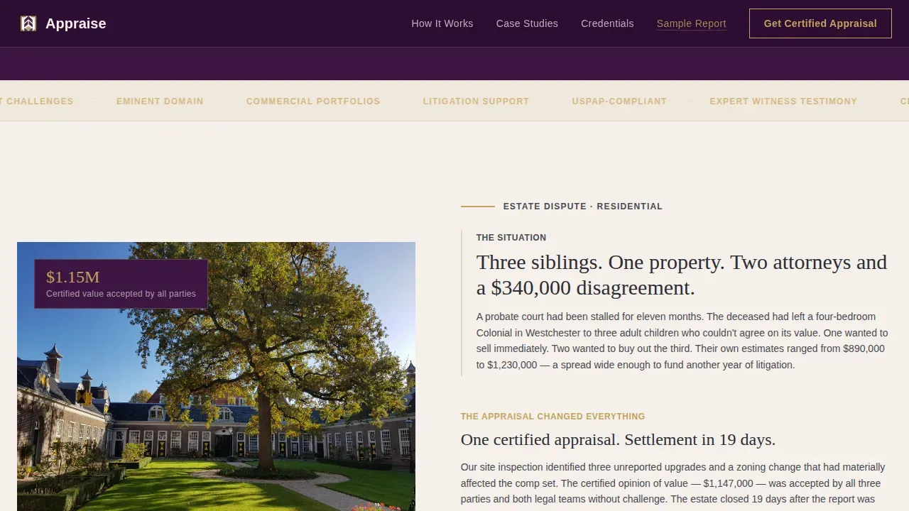 Courtroom-Ready Property Valuation Landing Page Template