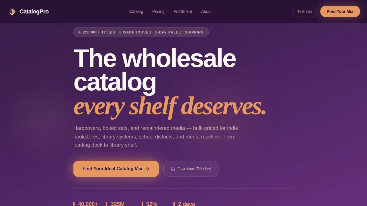 Luxe Wholesale Books & Media Landing Page Template