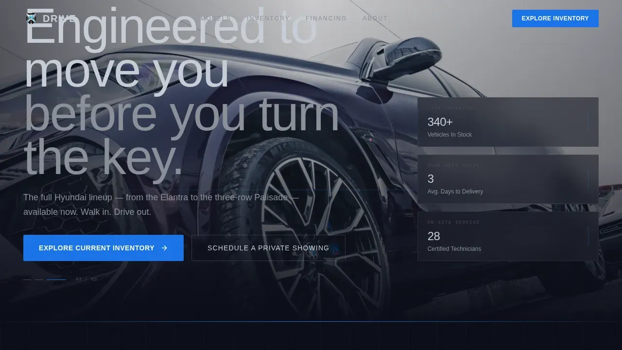 Cinematic Dark Hyundai Certified Dealer Landing Page