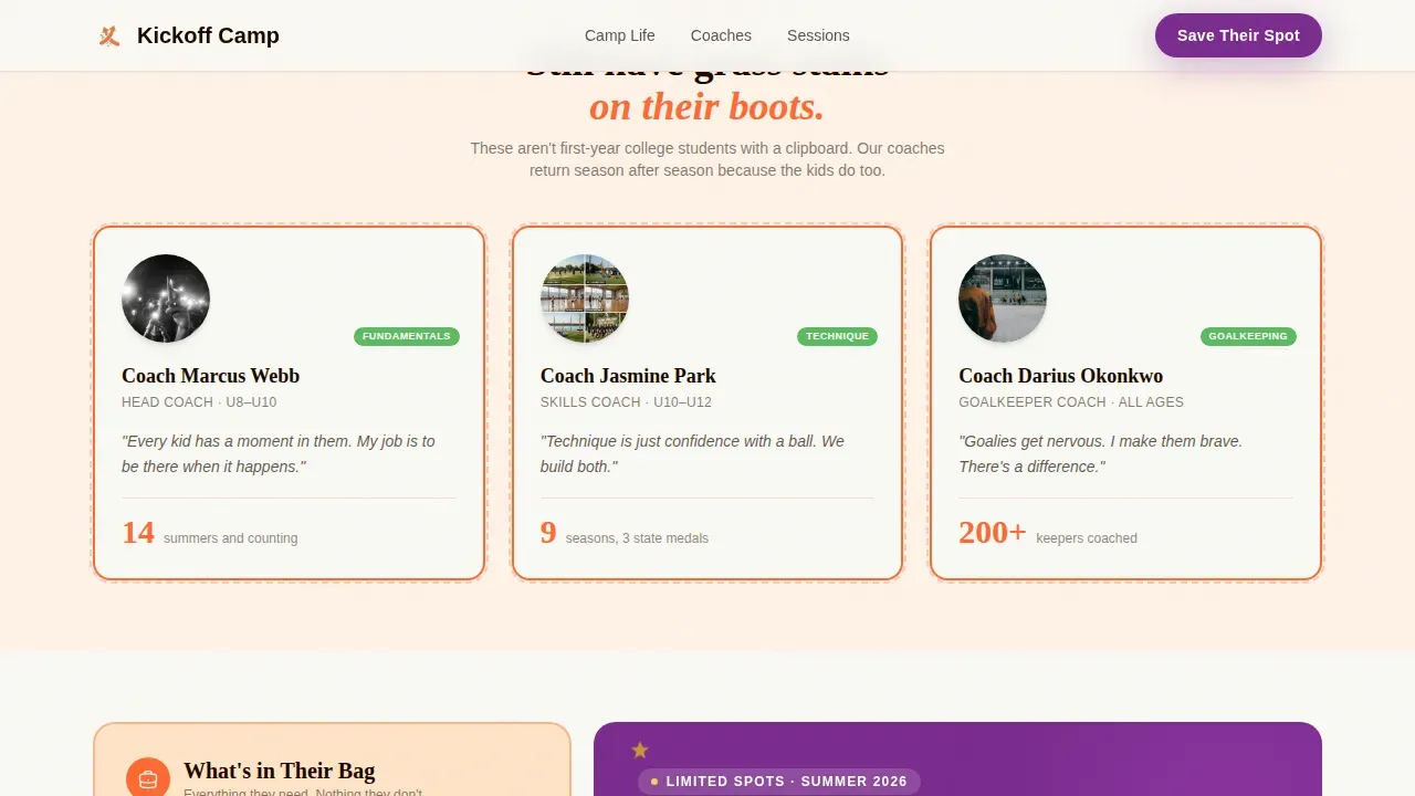 Premier Youth Soccer Camp Landing Page Template