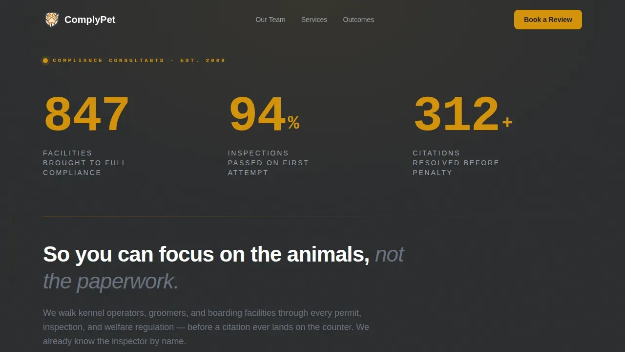 Expert Animal Compliance Landing Page Template