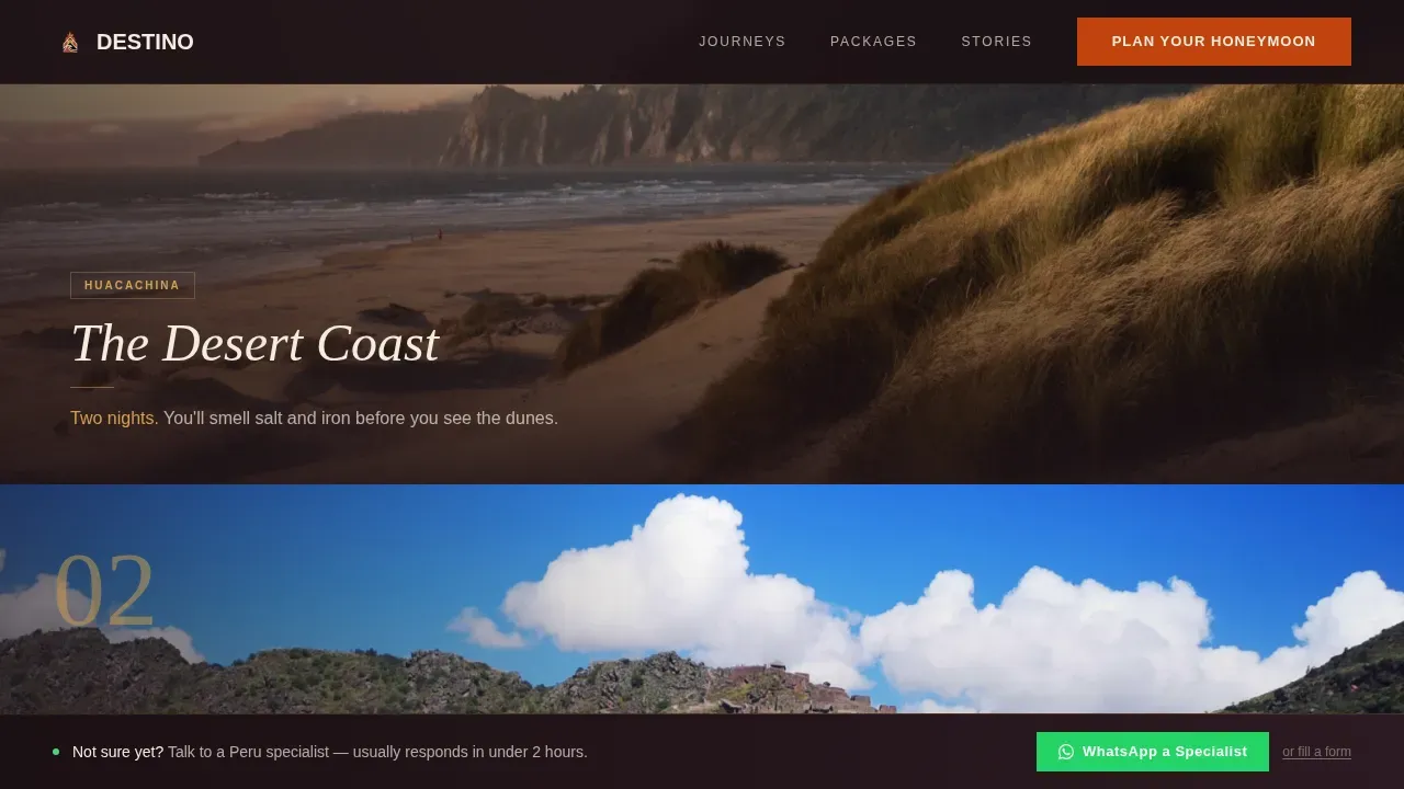 Curated Peru Honeymoon Landing Page Template