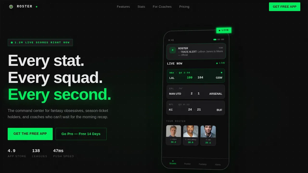 Complete Sports Team App Landing Page Template