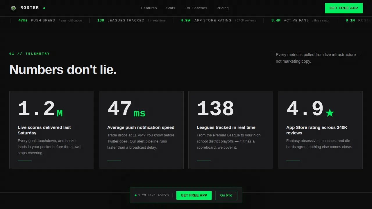 Complete Sports Team App Landing Page Template