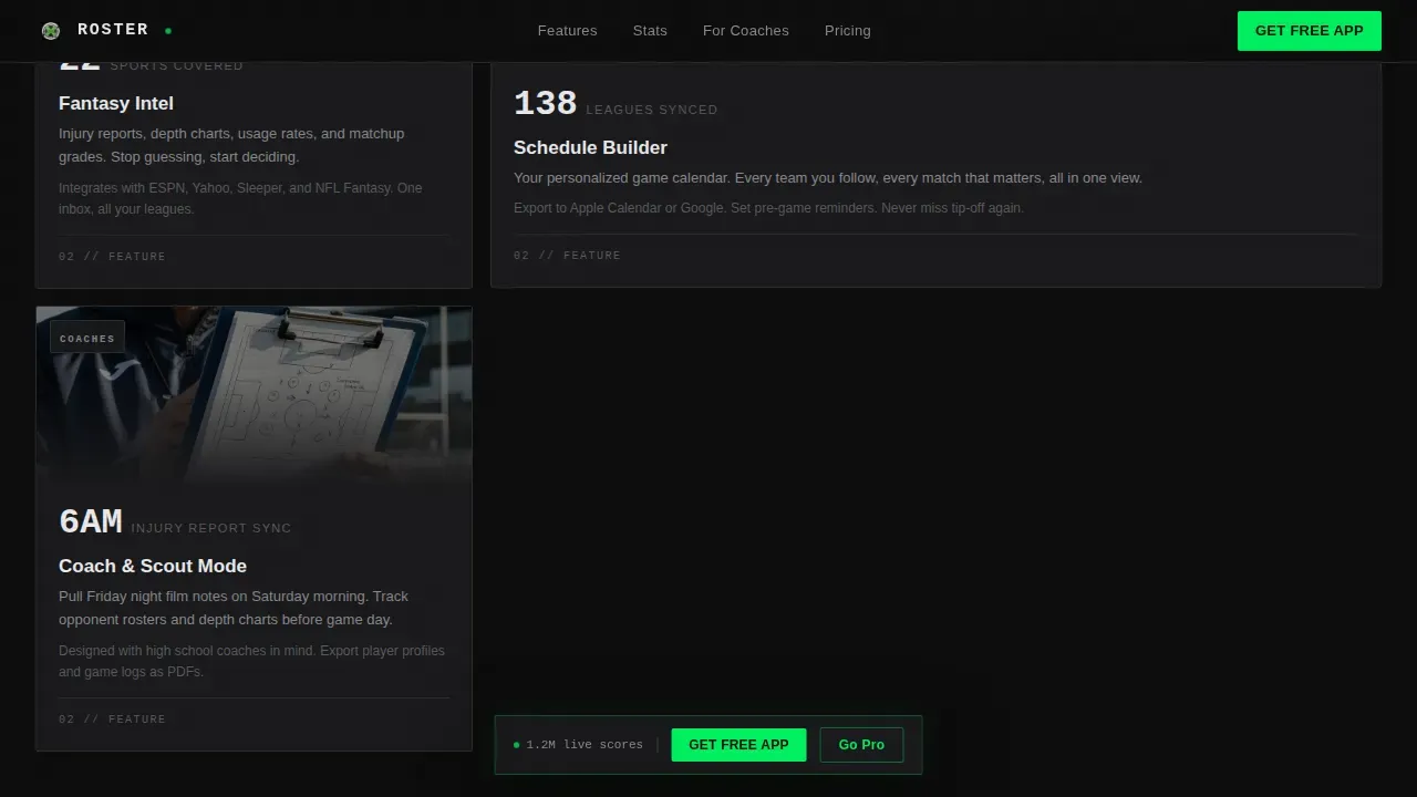 Complete Sports Team App Landing Page Template