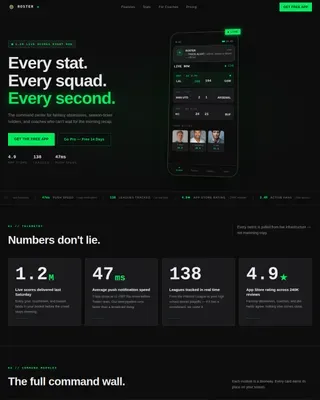 Complete Sports Team App Landing Page Template