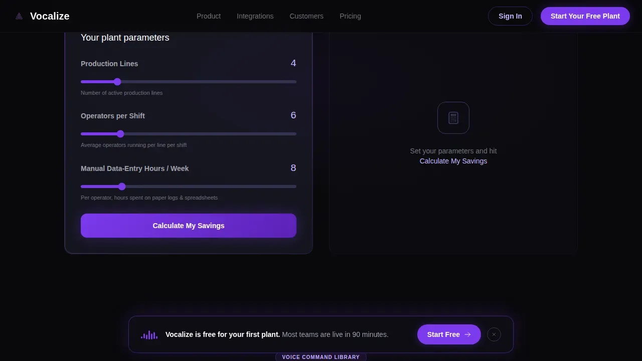 Voice-Activated MES Dashboard Landing Page Template