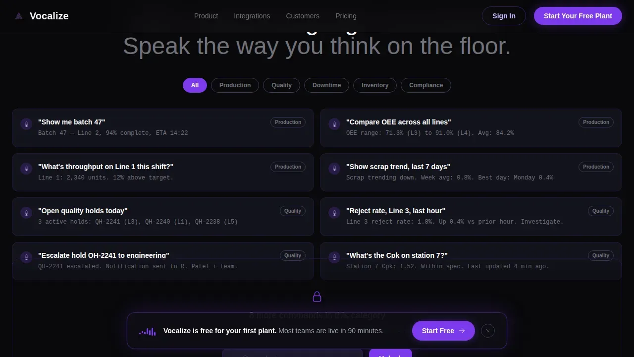 Voice-Activated MES Dashboard Landing Page Template