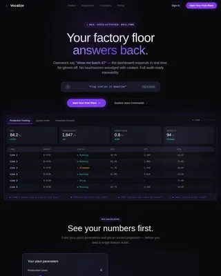 Voice-Activated MES Dashboard Landing Page Template