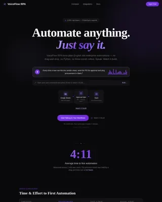 Voice-Activated RPA Workflow Automation Landing Page Template