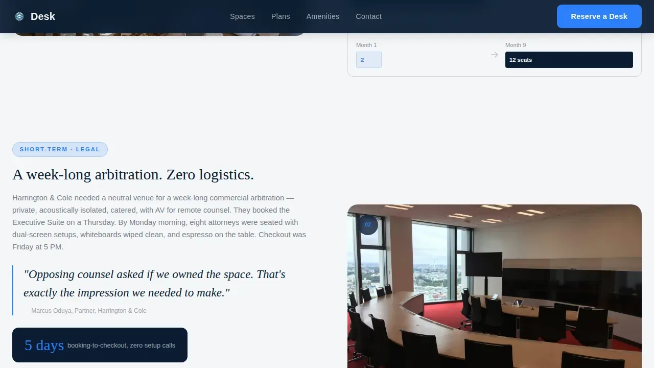 Co-Working & Shared Office Booking Website Template