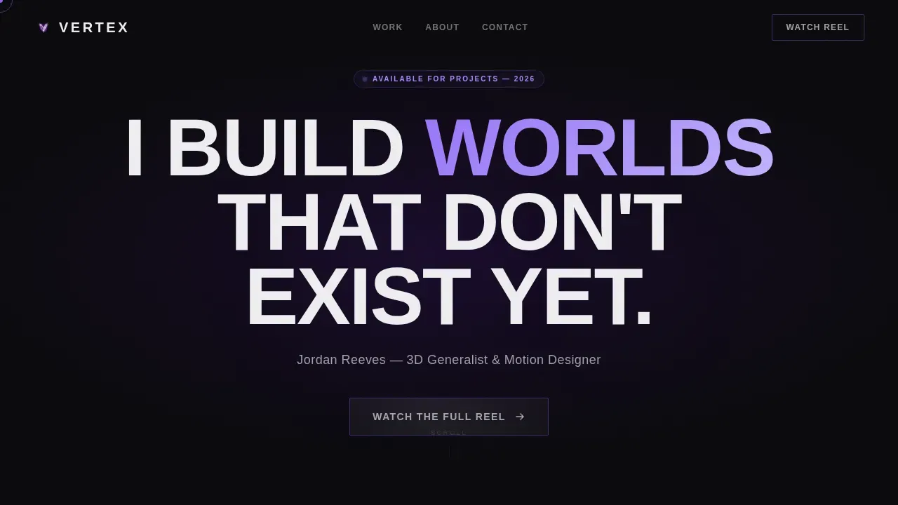 Immersive 3D Artist Video Portfolio Landing Page Template