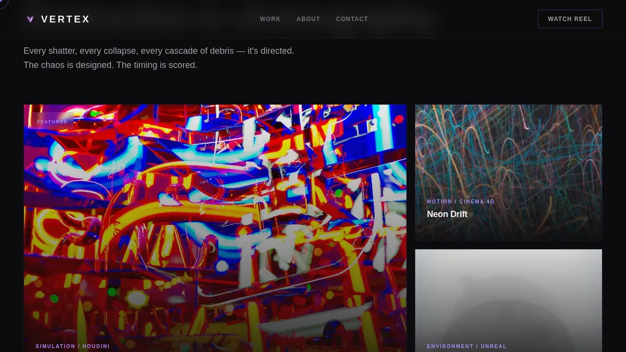 Immersive 3D Artist Video Portfolio Landing Page Template