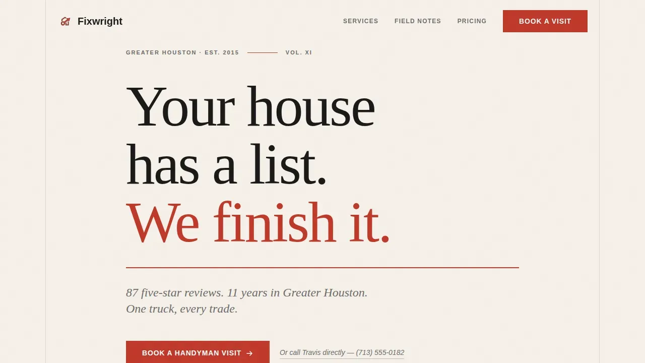 Editorial Handyman Service | Free Website Template | Rocket