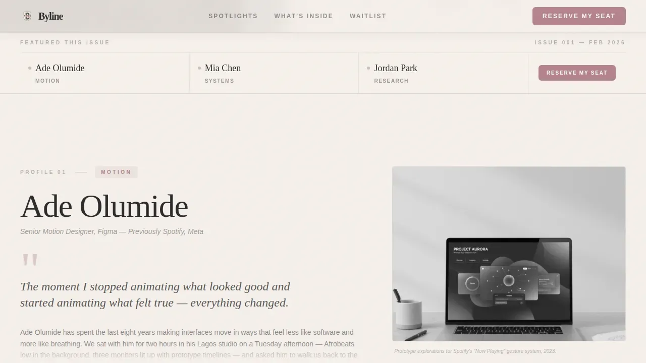 Byline Designer Interview Newsletter Landing Page Template