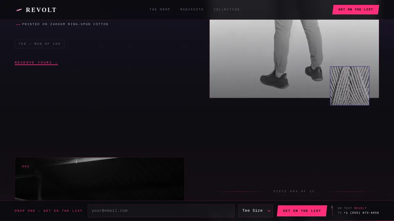 Revolt Punk Clothing Waitlist Landing Page Template